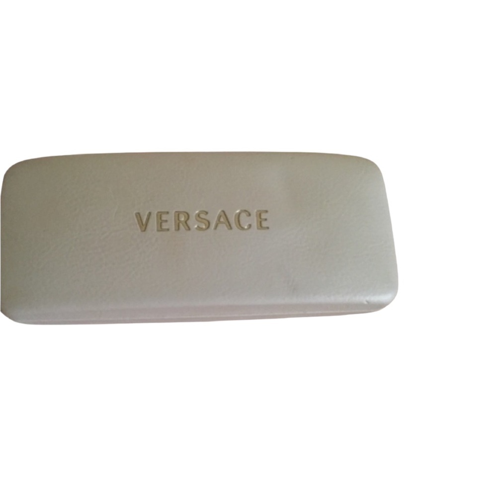 Versace white with gold logo leather hard shell sunglasses eyeglasses case